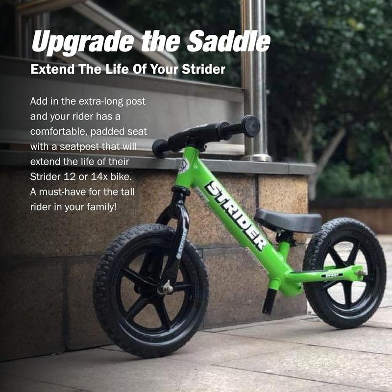 Strider Performance Seat with XL Post - Fits All 12 and 14x Balance Bikes - Extends Seat Height to 15-19 Inches - No-Tool Assembly - Image 2
